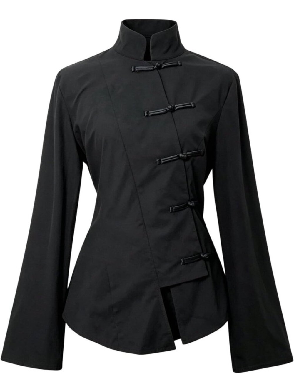 Chic Mandarin Collar Long Sleeve Blouse with Knot Detail - Stylish Button Down